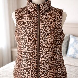 Michael Kors Leopard-Print Quilted Puffer Vest in Brown and Black Size XL